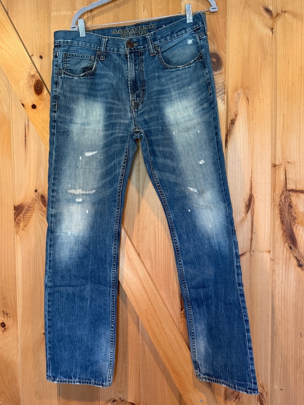 American Eagle Outfitters Distressed Blue Straight Jeans - Picture 1 of 4